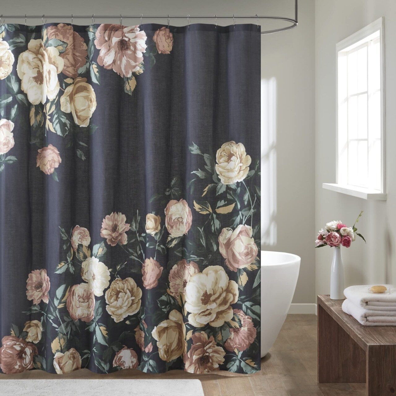 Madison Park Charisma 100% Cotton Shower Curtain, Navy - 72x72"
